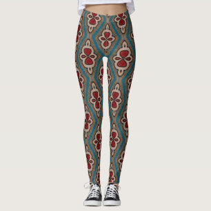 Rode Cyaan Koper Azulejos Tegel Patroon Elegantie Leggings