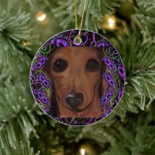 Rode Dachshond      Keramisch Ornament