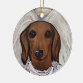 Rode Dachshond Keramisch Ornament (Links)