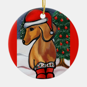 Rode Dachshond Keramisch Ornament