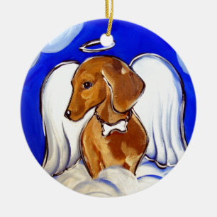 Rode Dachshund Engel Keramisch Ornament