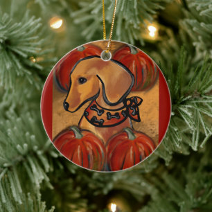 Rode dachshund keramisch ornament