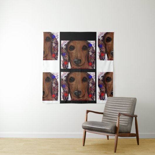 Rode Dachshund Wandkleed (In situ)