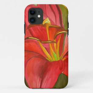 Rode dag lichtere waterverf bloem kunst iPhone 11 hoesje