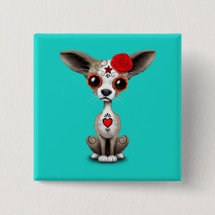 Rode Dag van de dode Chihuahua Vierkante Button 5,1 Cm