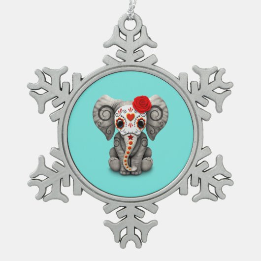 Rode Dag van de dode olifant Tin Sneeuwvlok Ornament (Voorkant)