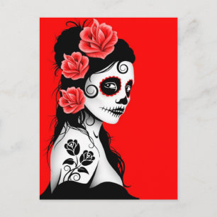 Rode dag van het meisje met de dode suikerschedel briefkaart