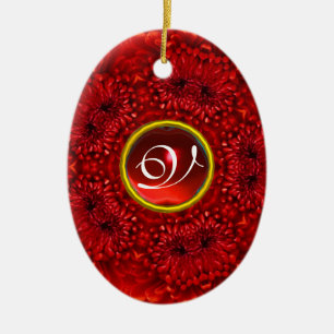 RODE DAHLIA ROBIJN MONOGRAM KERAMISCH ORNAMENT