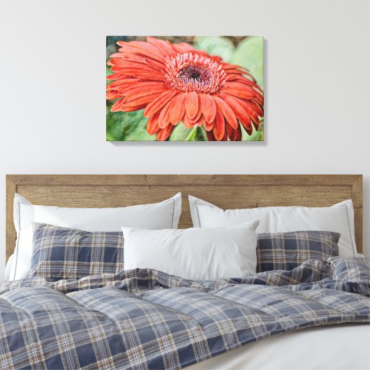 Rode Daisy Bloem Bloemen Kunst Canvas Print (Insitu (Slaapkamer))