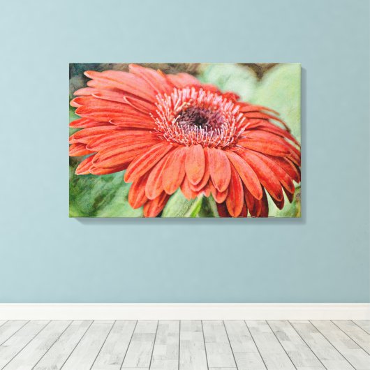 Rode Daisy Bloem Bloemen Kunst Canvas Print (Insitu (Houten vloer))