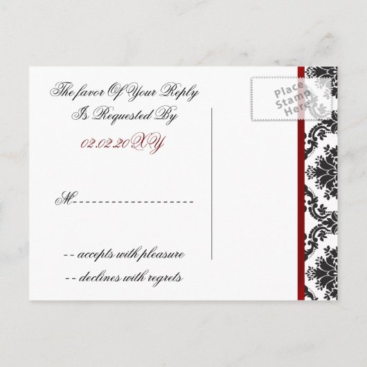 Rode Damask bruiloft RSVP kaarten (Achterkant)