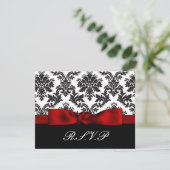 Rode Damask bruiloft RSVP kaarten Kaartje (Staand voorkant)