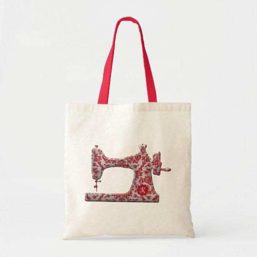 Rode Damask Naaimachine Monogram Tote Tas (Voorkant)