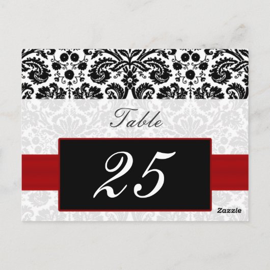 Rode Damask Tabelnummers briefkaarten (Achterkant)