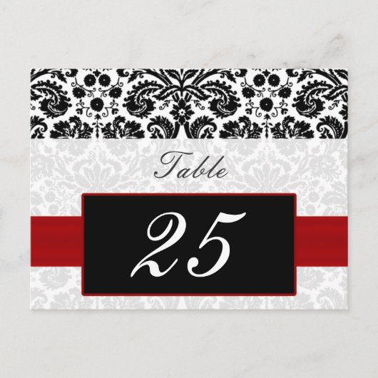 Rode Damask Tabelnummers briefkaarten (Voorkant)
