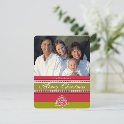 Rode Damask Tree Christmas Kaart (Staand voorkant)