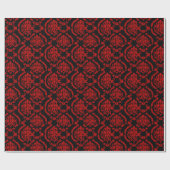 Rode Damaskers op zwart Cadeaupapier (Vlak)