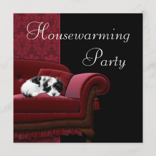 Rode Damast Bank Huis Verwarmingsfeest Uitnodiging