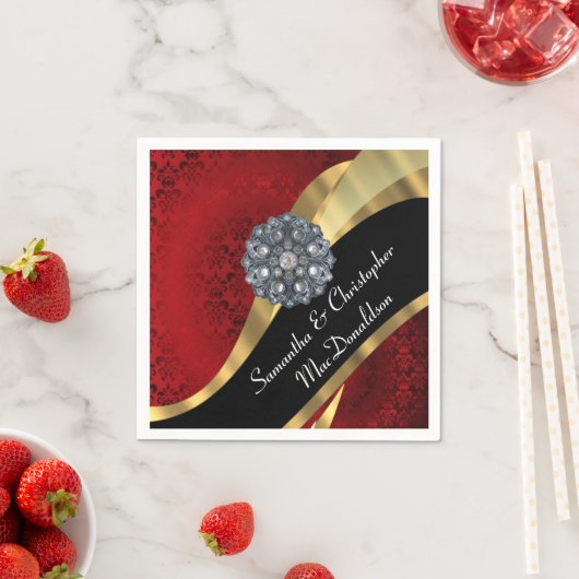 Rode damast en kristal strass servetten (Insitu)