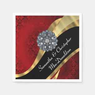 Rode damast en kristal strass servetten