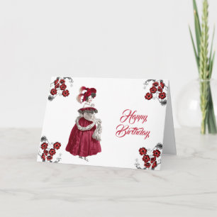  Rode Dame Floral Elegante Verjaardag Kaart