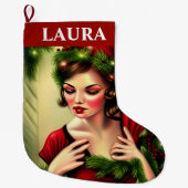 Rode Dame Retro Grote Kerstsok (Voorkant)