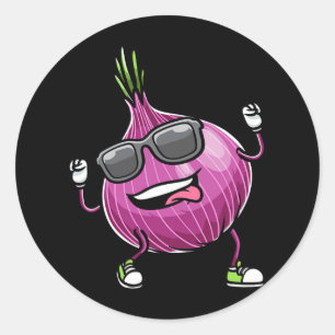 Rode dansende ui groente ronde sticker