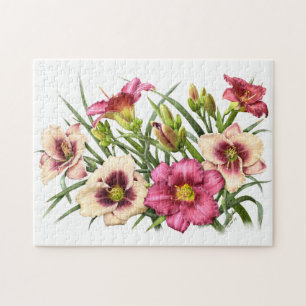 Rode Daylily Bouquet Botanische Kunst Legpuzzel