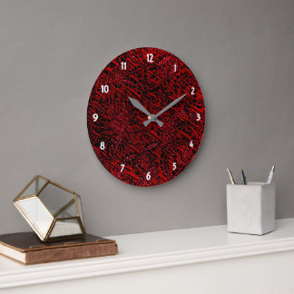 Rode Decoratieve Bloem Stof Ontwerp Wandklok Grote Klok