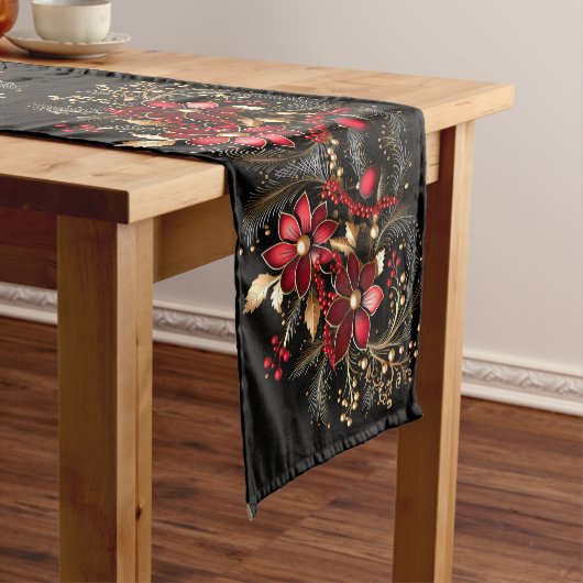 Rode decoratieve bloemen feestelijke tafel runner medium tafelloper (Voorbeeld)