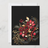 Rode Decoratieve Bloemen Kerstfeest Uitnodiging (Achterkant)