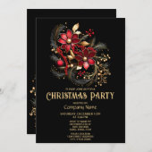 Rode Decoratieve Bloemen Kerstfeest Uitnodiging (Voorkant / Achterkant)