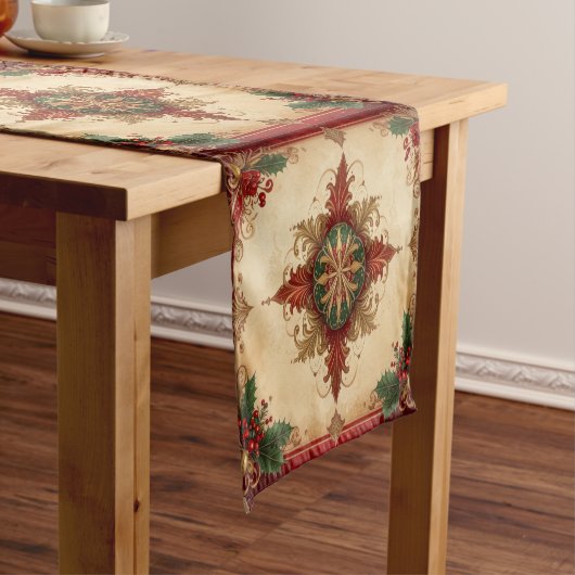 Rode decoratieve feesttafel runner medium tafelloper (Voorbeeld)