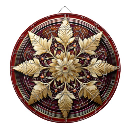 Rode Decoratieve Gouden Bladeren Dartbord (Voorkant)