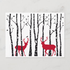 Rode deers in het bos van de vogelboom briefkaart