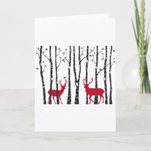 Rode deers in het bos van de vogelboom feestdagen kaart