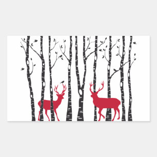 Rode deers in het bos van de vogelboom rechthoekige sticker