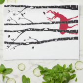 Rode deers in het bos van de vogelboom theedoek (Gevouwen)