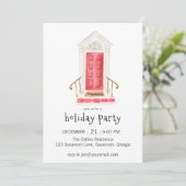 Rode deur Kerstmis Party uitnodiging (Staand voorkant)