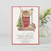 Rode deur Kerstmis vakantie open huis Feestdagenkaart (Staand voorkant)