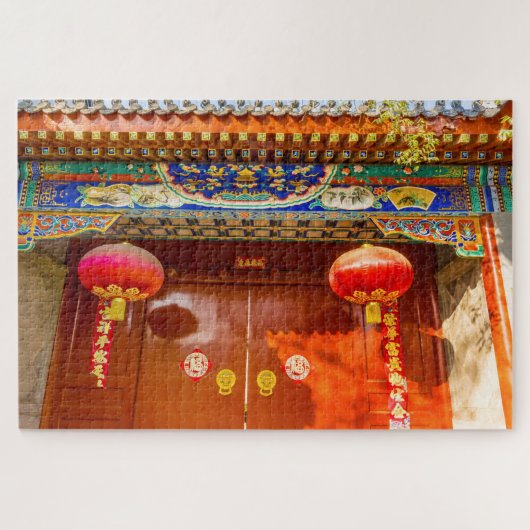 rode deur, lantaarns nieuwjaar legpuzzel (Horizontaal)