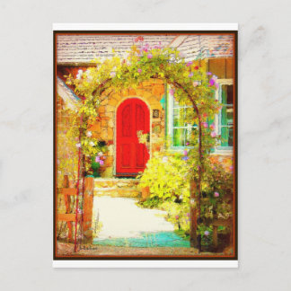 Rode deur met Floral Gate Briefkaart
