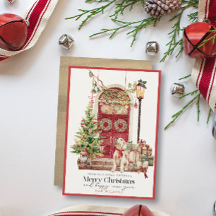 Rode Deur Ons Huis aan Uw Hond Kerstmis Feestdagenkaart