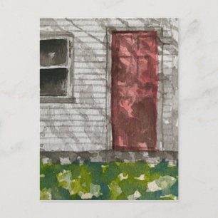 Rode Deur Witte Huis Aquarel Kunst Briefkaart