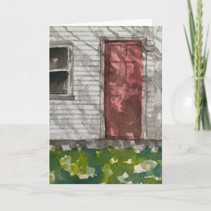 Rode Deur Witte Huis Aquarel Kunst Kaart