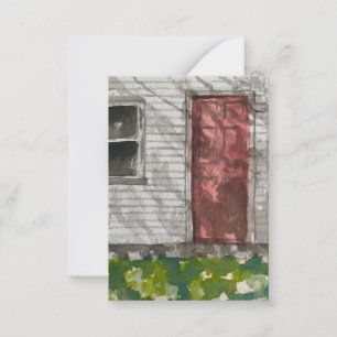 Rode Deur Witte Huis Aquarel Kunst Notitiekaartje