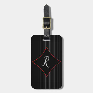 Rode diamant afgewerkte monogram zwart grijs pinst bagagelabel