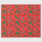 Rode Dinosaurus Kerstmis Cadeaupapier (Vlak)