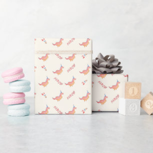 Rode dinosaurus twee rex 2de verjaardagsfeestje cadeaupapier