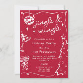 Rode Disco Martini Jingle & Mingle Kerstfeest Kaart (Voorkant)